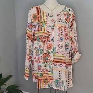 H by Halston Machine Washable Linen Button Down Adjustable Sleeve Tunic Size 3X